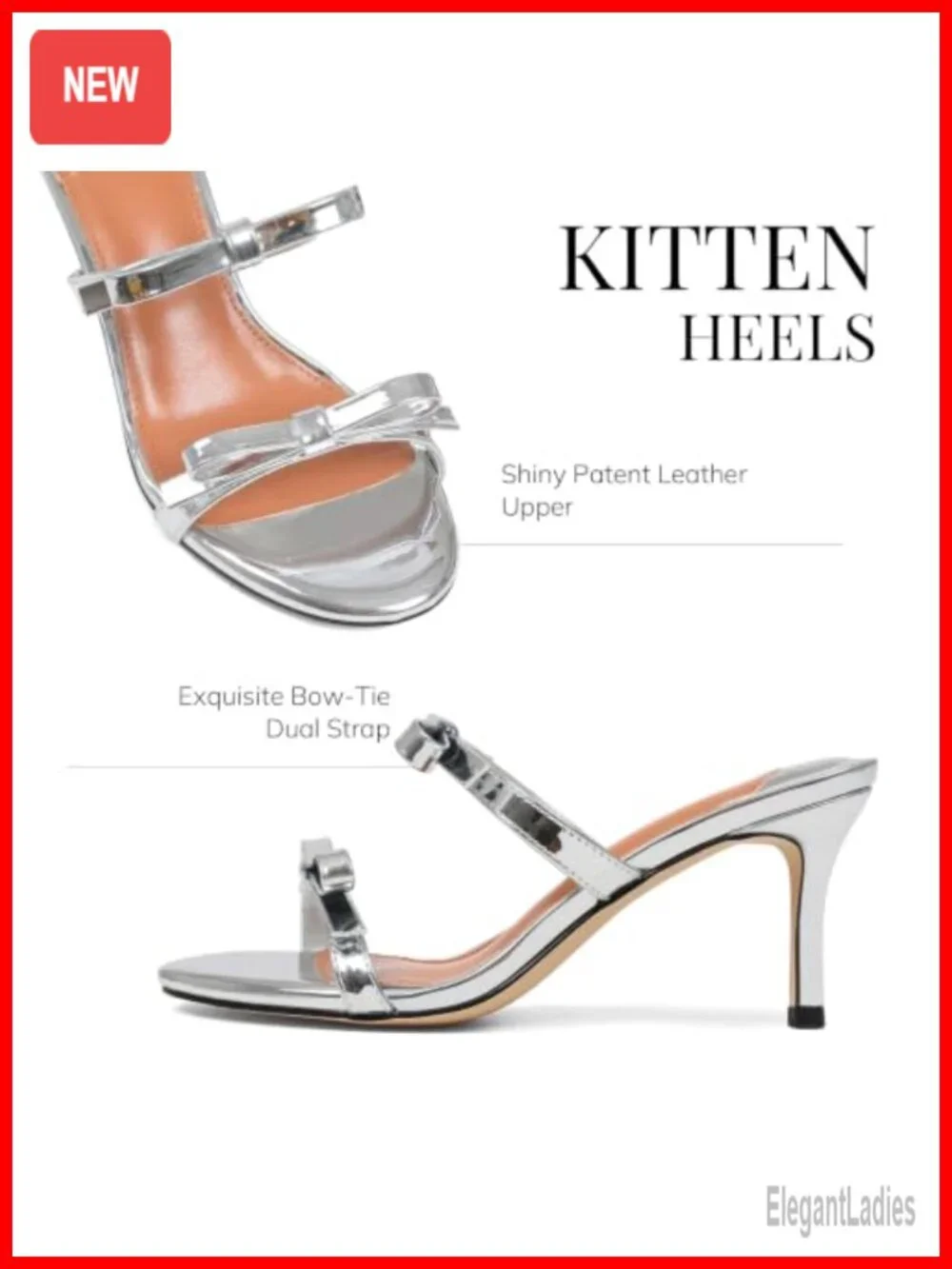 CYNLLIO Bow Kitten Heel Sandals Faux Leather Dressy Prom Shoes